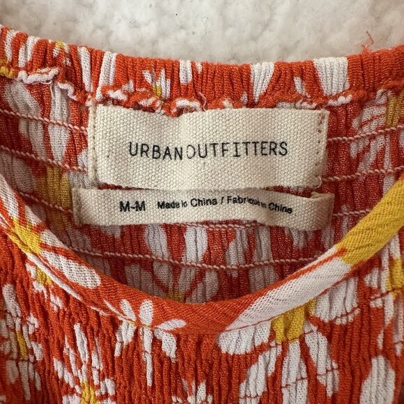 Urban Outfitters Mae Tie Shoulder Smocked Romper Size M Orange Mod Daisy Swingy - Picture 4 of 12